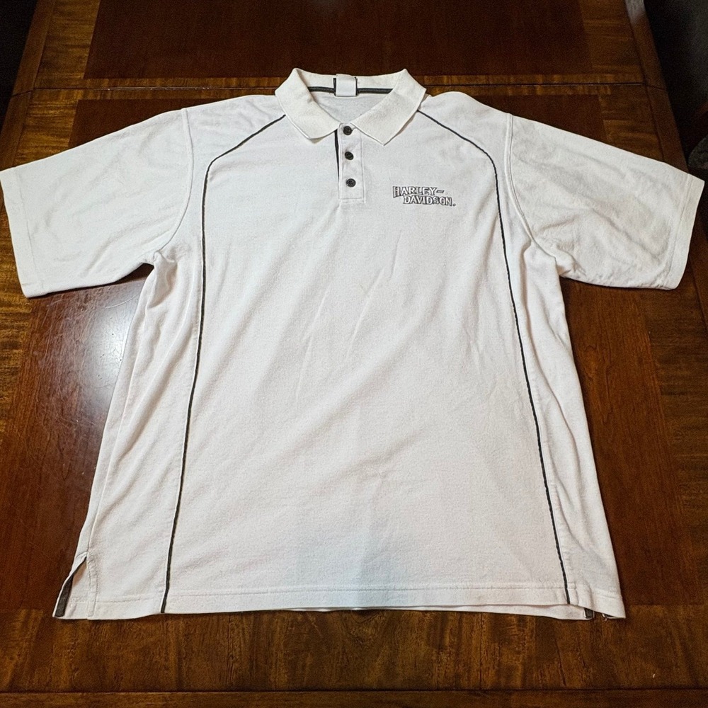 Harley Davidson Styles White Polo Shirt XL Embroidered Logo Y2K Biker